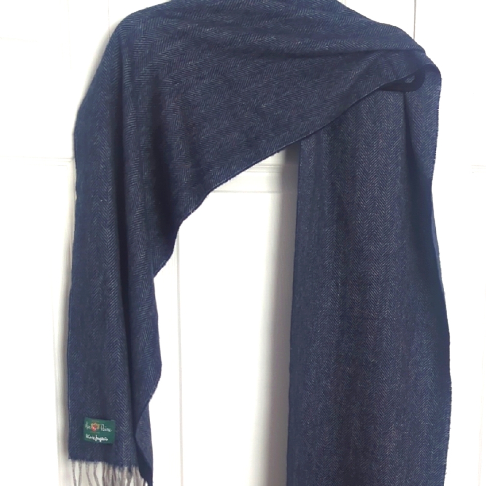 Alan Paine Blue Cashmere Herringbone Scarf